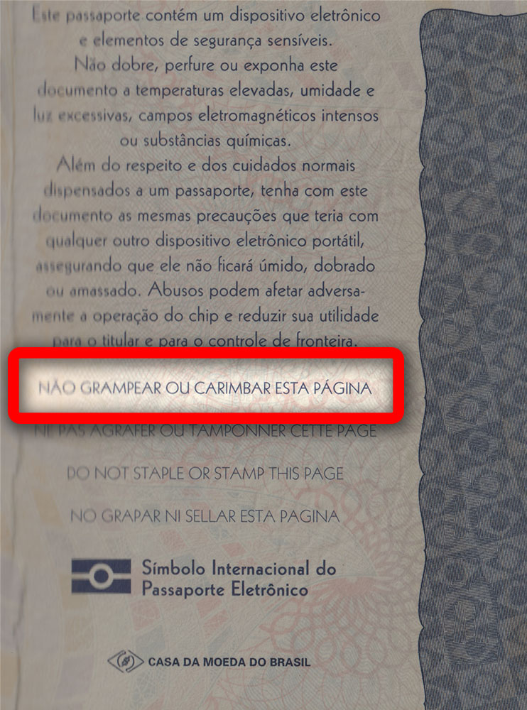 Back of Brazilian Passport